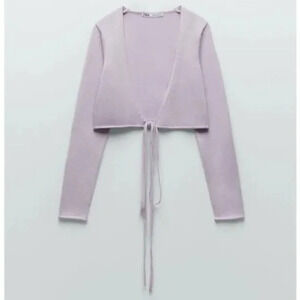 Zara Crop Wrap Around Tie Knit  Sweater Lavender Purple Size Medium
